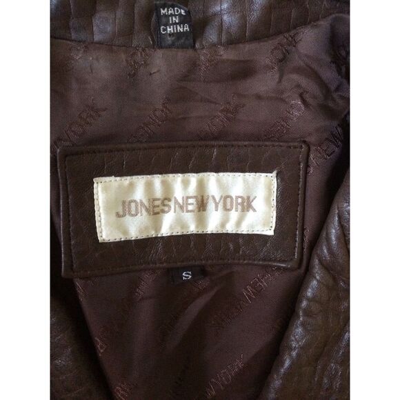 JONES NEW YORK Size Small Sz S Pebbled Leather BROWN Womens Jacket Coat - Picture 2 of 8